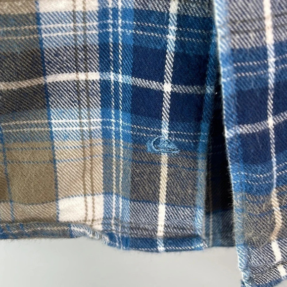 QUIKSILVER Mens Plaid Flannel Button Up Shirt Blue Tan Long Sleeve Logo Skate S - Picture 5 of 16